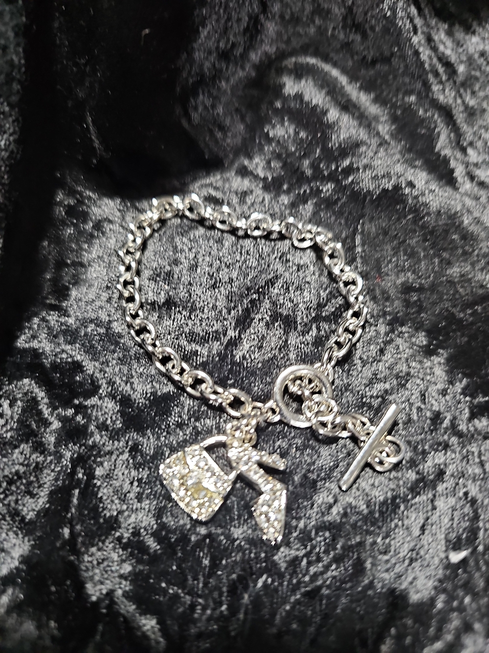 Silver-Tone Crystal Bow Charm Toggle Bracelet